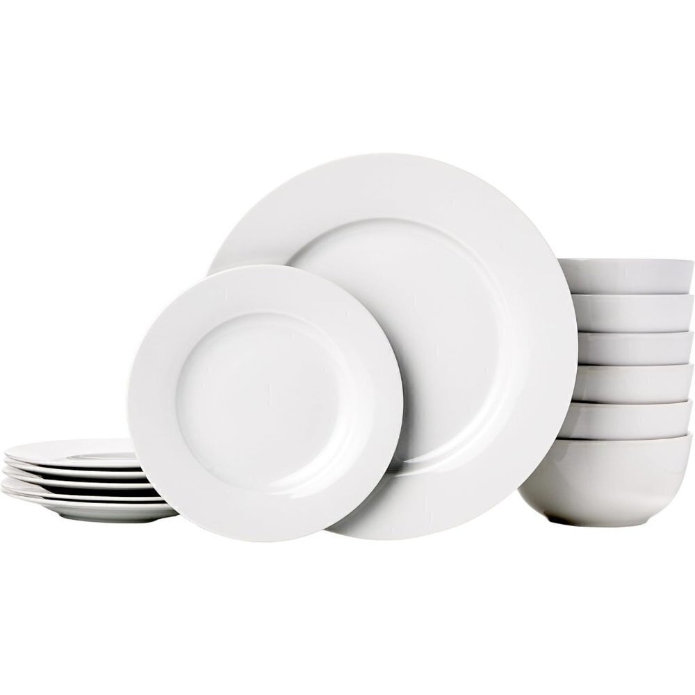 18-Piece White Porcelain Solid Dinnerware Set Dishes Bowls Service for  6